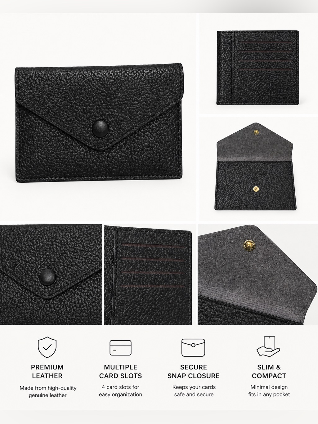 Black Leather Card  Key Holder Wallet